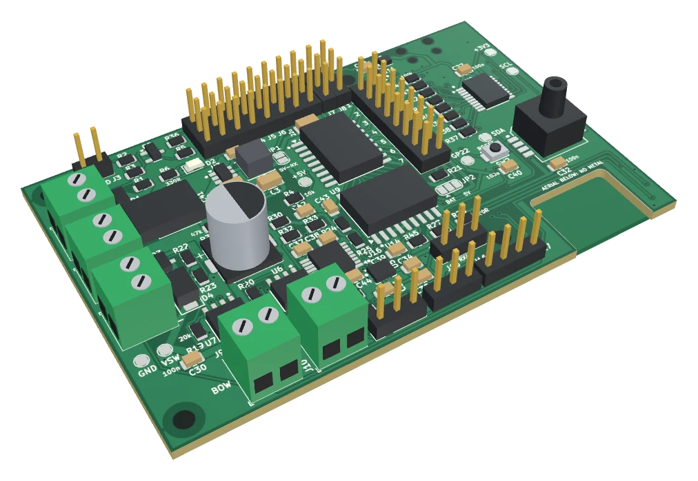 The Commander board seen from an angle, parts face up.